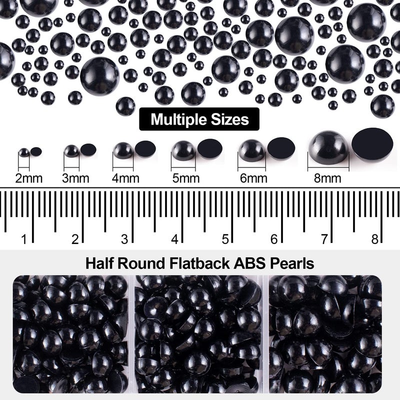 BELLEBOOST 4000PCS Flatback Rhinestones and Half Round Pearls Kit #42, Multi Size Glass AB Crystals, Plastic Flat Back Black Dome Bead with Pickup Pencil and Tweezer for Nail Art - Image 2